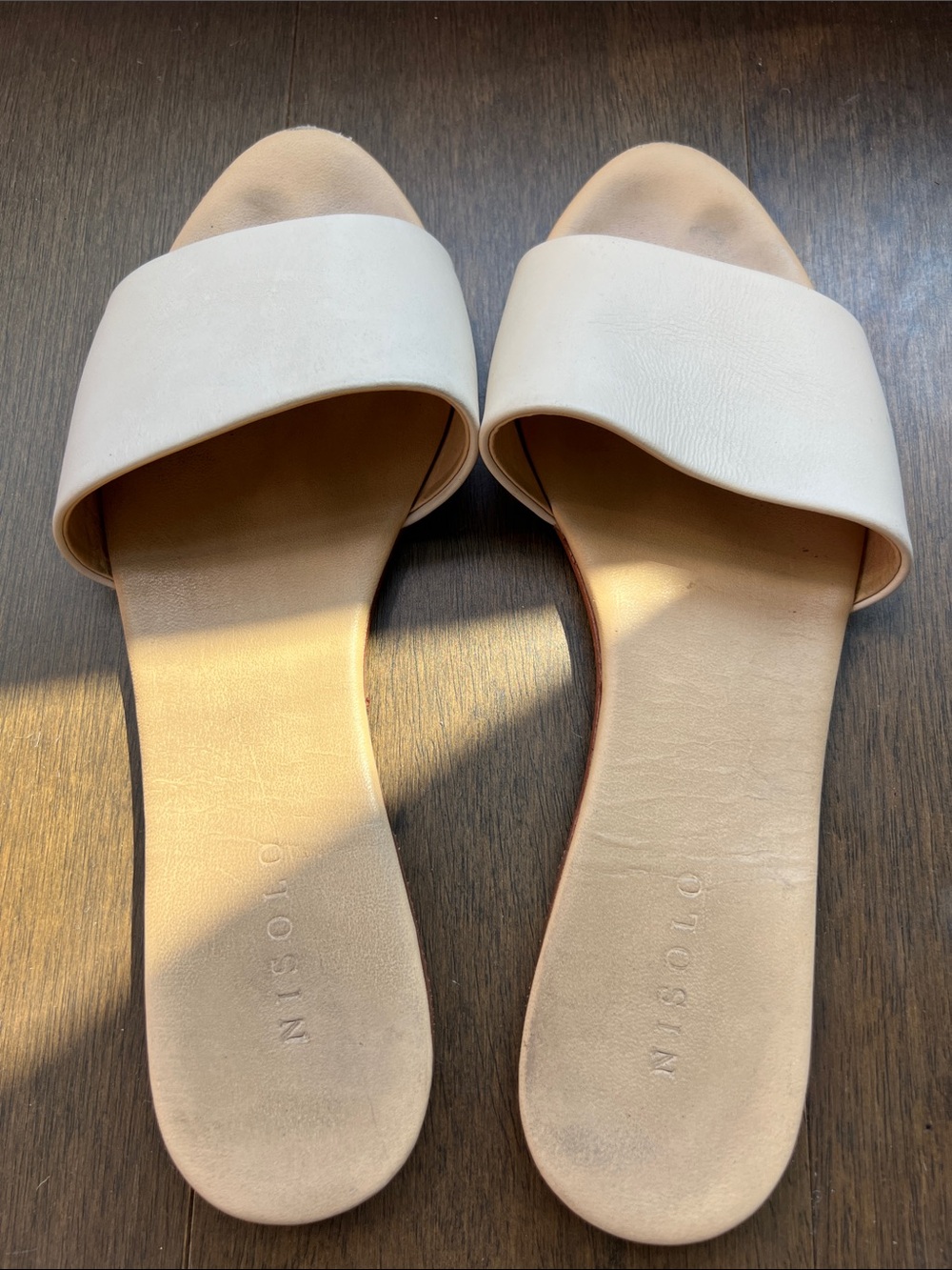 Nisolo Cream Leather Slide Sandals